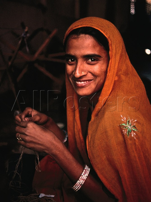 Portrait of Woman Working in Carpet Factory, Jaipur, Rajasthan, India
