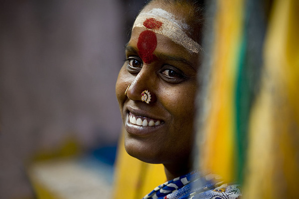 Happy pilgrim woman - India