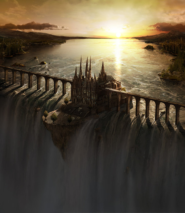 Waterfall Castle matte art - Digital Paintings