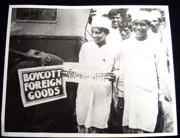 Indian Young Nationalist Affixing a Boycott Sign, to a Foreign Cart in the Streets of Bombay (Mumbai) - 1930