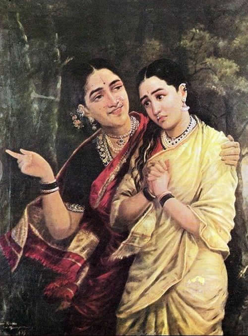 Simhika and Sairandhri by Raja Ravi Varma