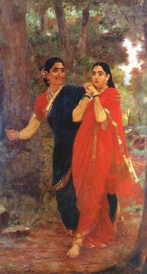 Draupadi and Simhika by Raja Ravi Varma