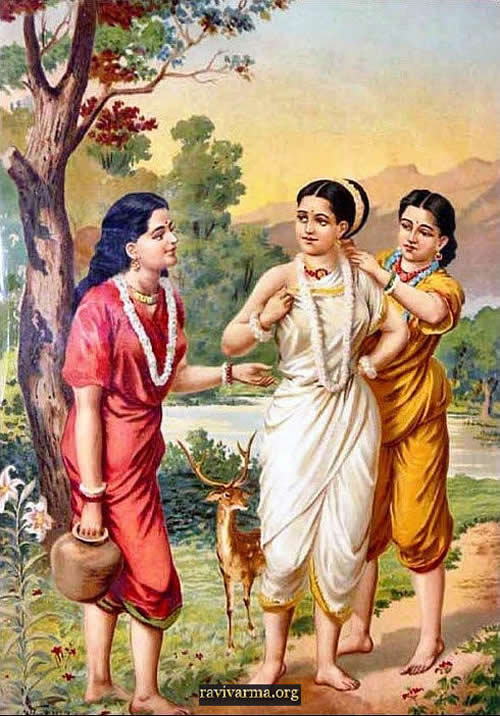 Shakuntala and friends by Raja Ravi Varma