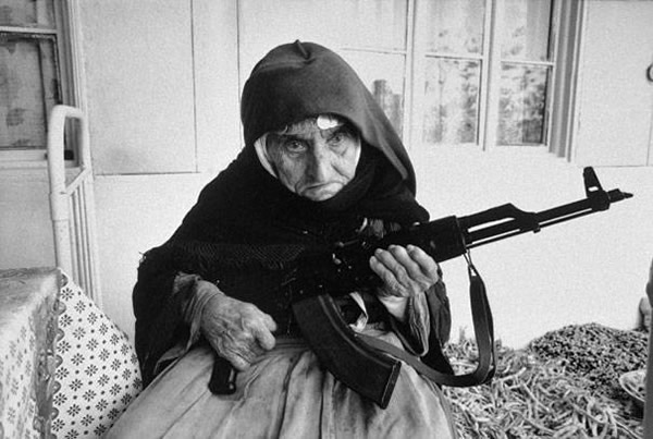 106-year-old Armenian woman guards her home in 1990.