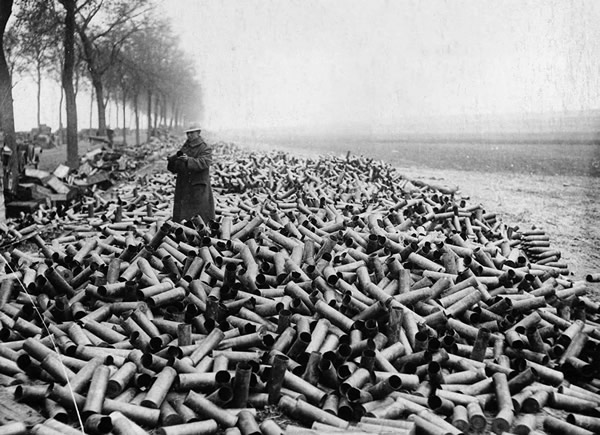 The shells from an allied creeping bombardment on German lines, 1916