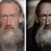 Before and after grunge photo edit of a bearded man's portrait