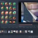 Video editor showing transitions panel with timeline and preview window