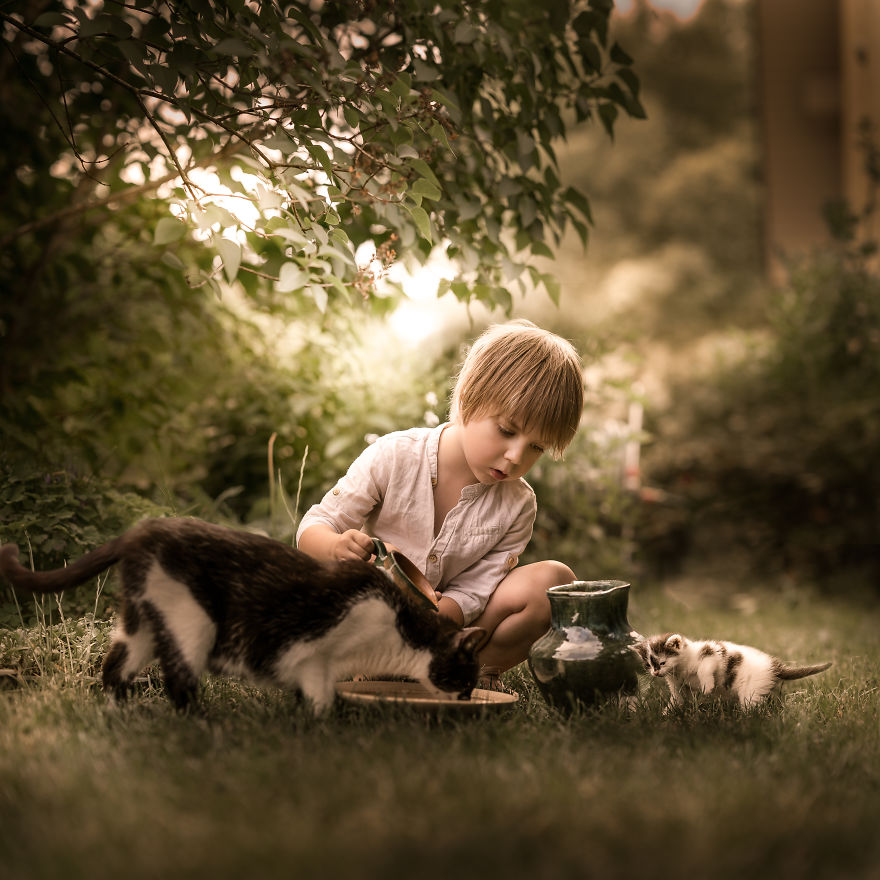 Photographer Iwona Podlasińska Captured The Most Magical Moments of His Son With Cats
