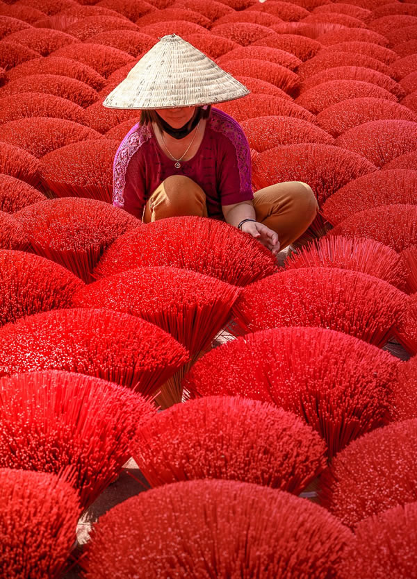 Drying Bamboo’s Joss-sticks - Best Red Color Photography