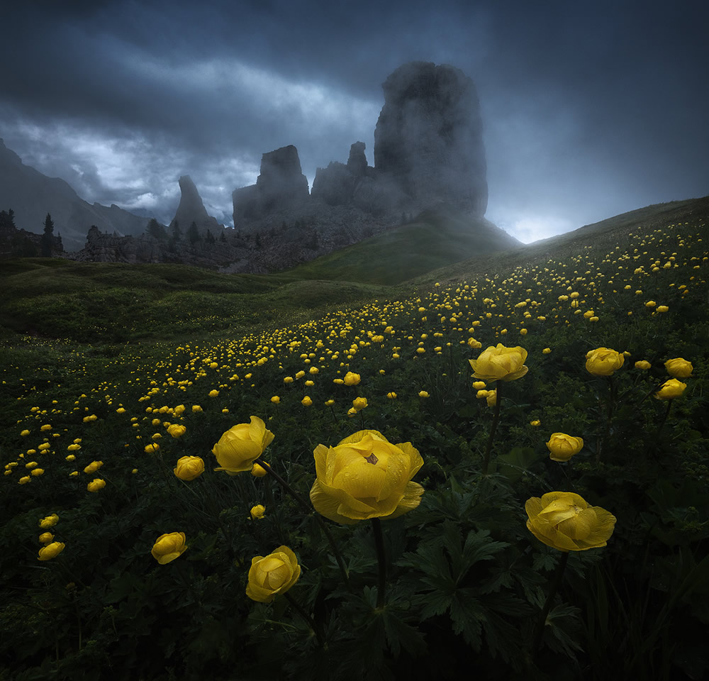 The majestic Cinque Torri during a rainy day. July 2018