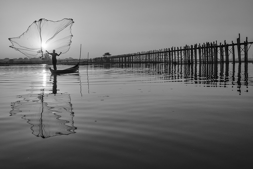 Fisherman & U Bein Bridge, Mandalay, Myanmar