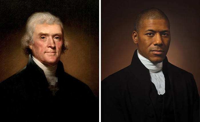 #1 Thomas Jefferson (Left), 1800 And Shannon Lanier (Right) Sixth Great-Grandson Of Thomas Jefferson