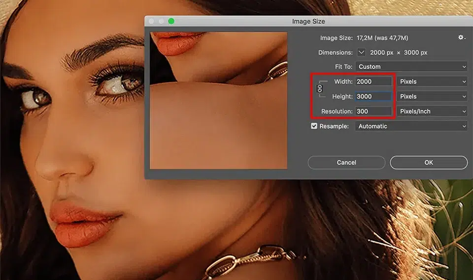How to Improve Picture Quality: 3 Ways 11 Photoshop Image Size dialog showing resolution settings over a portrait photo