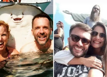 Stingray photobombs a couple and a man mimics Christ the Redeemer funny photobombing photos