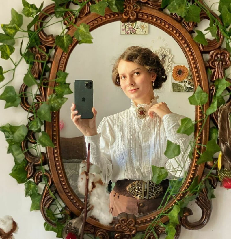 Ukrainian Woman Mila Povoroznyuk Dresses 19th Century Outfits Every Day