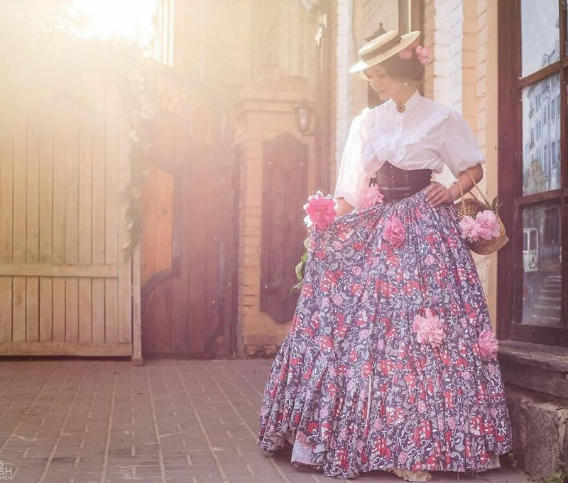 Ukrainian Woman Mila Povoroznyuk Dresses 19th Century Outfits Every Day