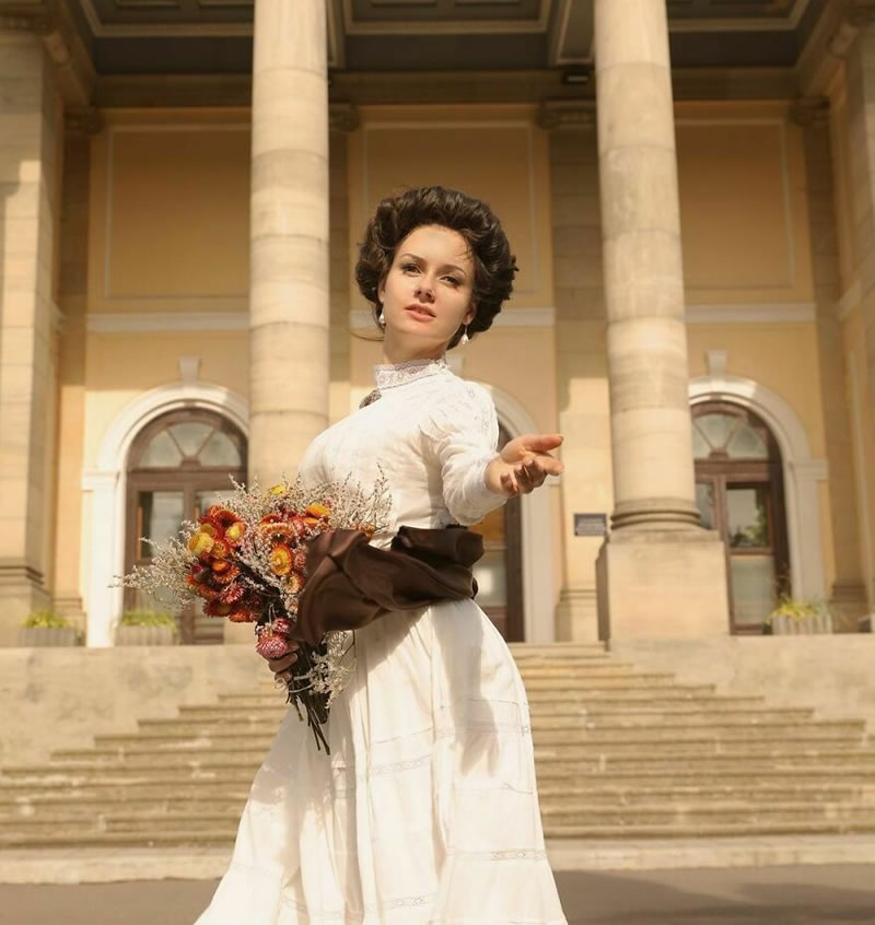 Ukrainian Woman Mila Povoroznyuk Dresses 19th Century Outfits Every Day