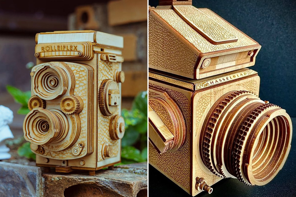 This Talented Artist Recreated Popular Camera Models By Carving Wood In Detail
