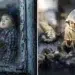 Boy at rainy window and child feeding pigeons — child photography by Iwona Podlasinska