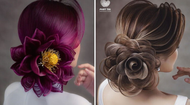 Vietnamese Artist Creates Beautiful Hairstyles That Look Like Ornate Flowers