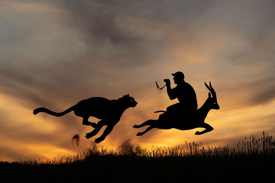 This Photographer Combines Cardboard Cutouts To Take Funny Photos During Sunsets