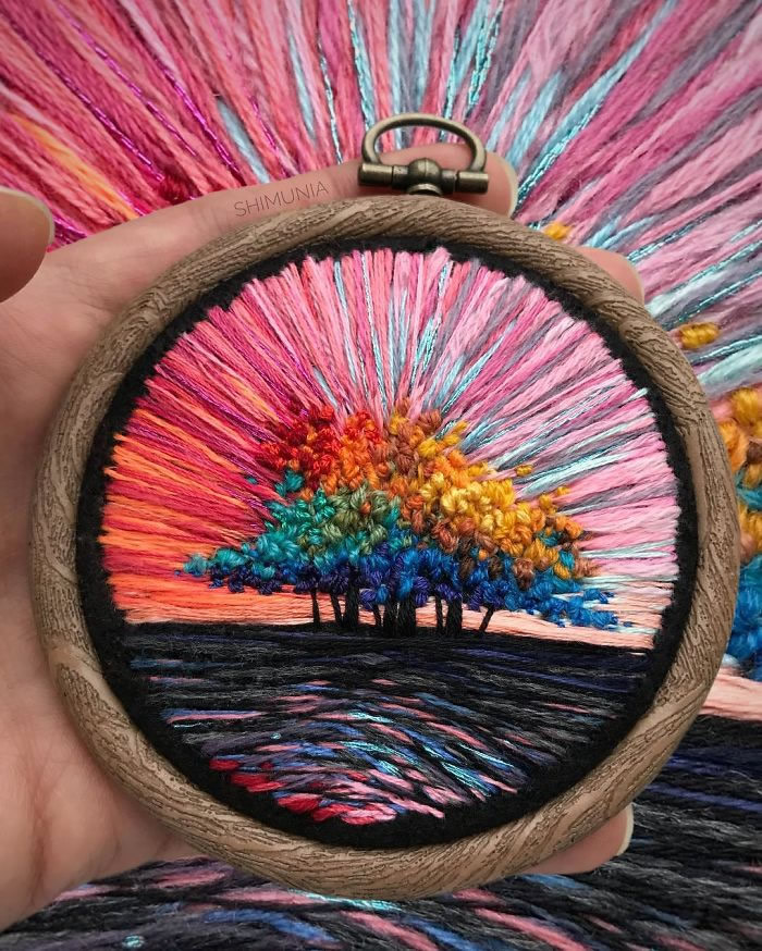 WOMENSART on X: Self-taught embroidery artist Vera Shimunia creates  embroidered work depicting landscapes #WomensArt  /  X