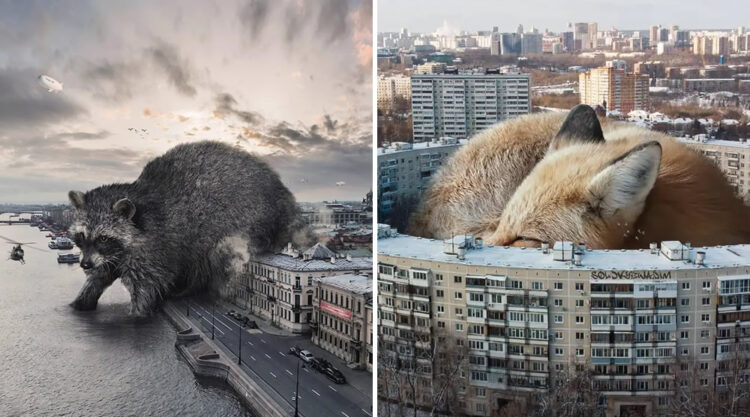 Incredible Compositions Of Huge Wild Animals Invading The Human-World By Vadim Solovyov