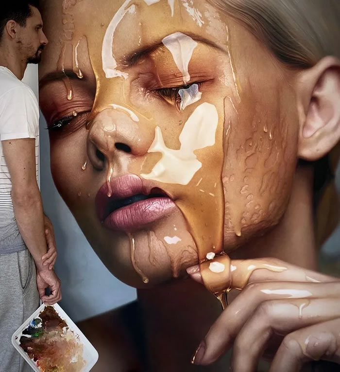 Hyper-Realistic Portraits Covered With Honey by Fabiano Millani
