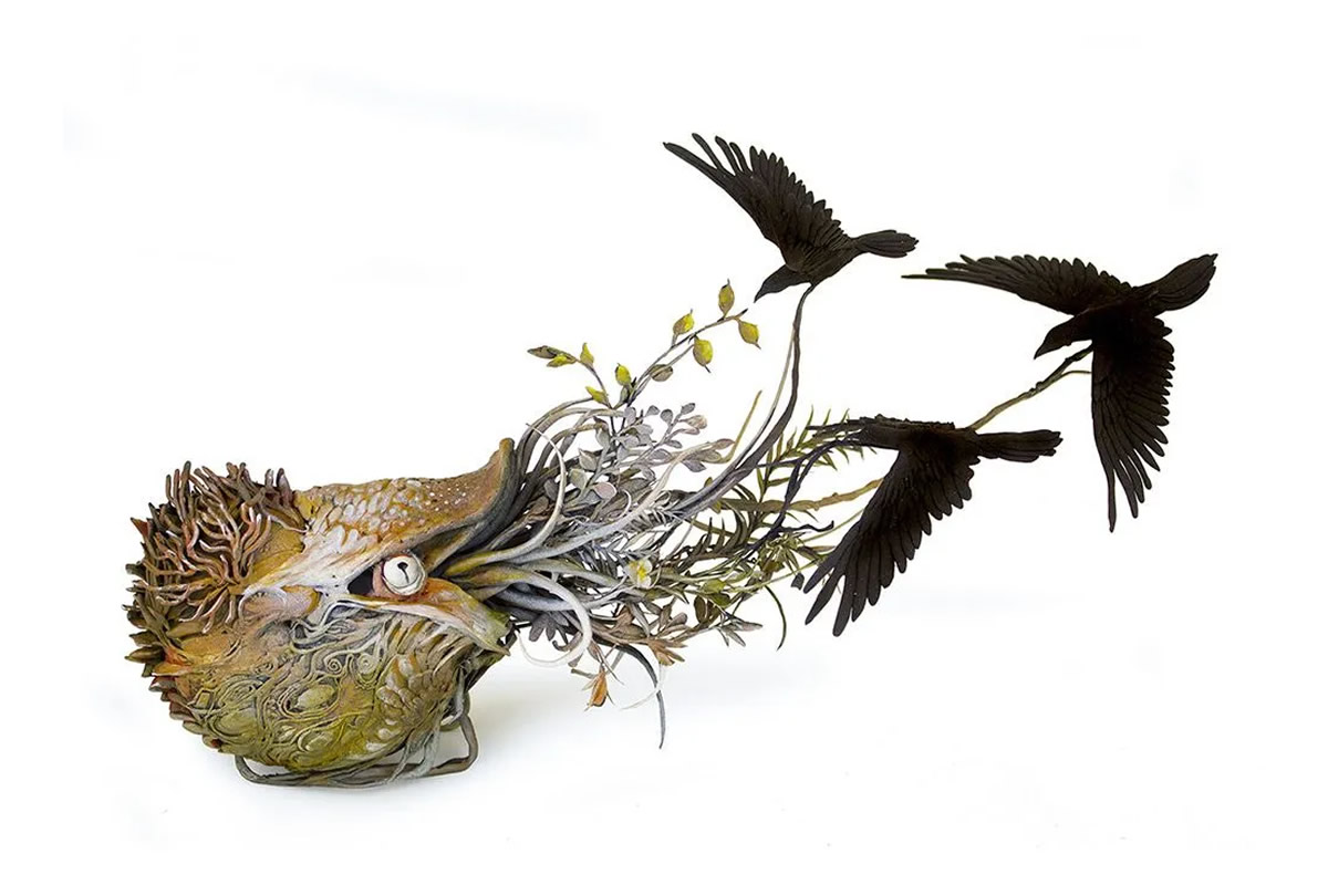 Artist Ellen Jewett Creates Surreal Sculptures Of Animals Covered With Flora and Fauna