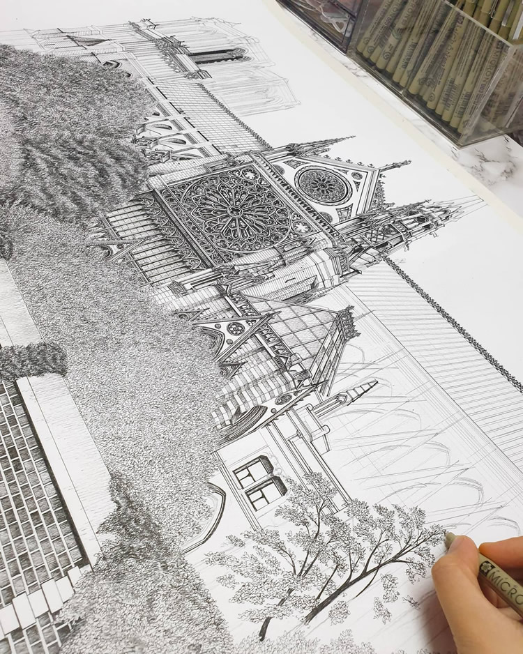 Detailed Architecture Drawings by Emi Nakajima