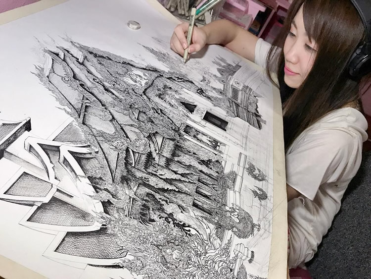 Detailed Architecture Drawings by Emi Nakajima