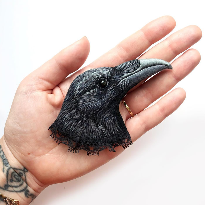 Embroidered Brooches Of Birds by Paulina Bartnik