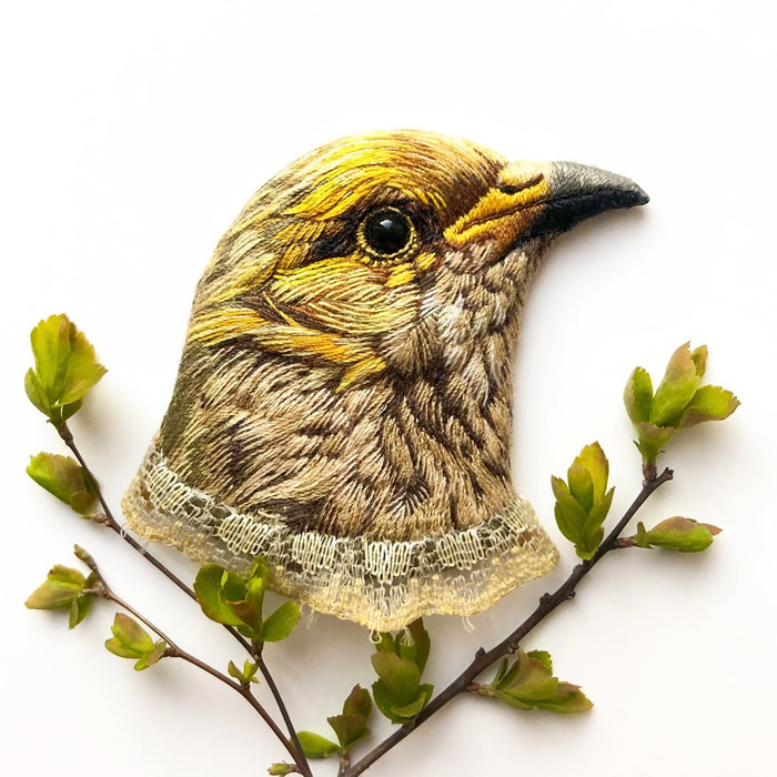 Embroidered Brooches Of Birds by Paulina Bartnik