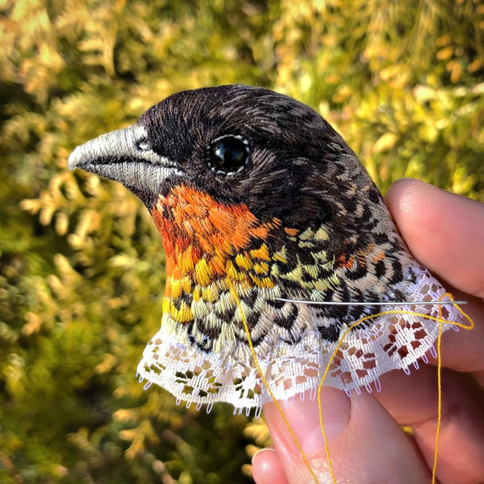 Embroidered Brooches Of Birds by Paulina Bartnik