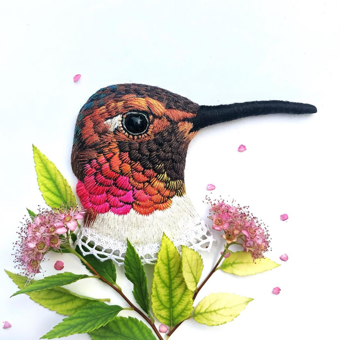 Embroidered Brooches Of Birds by Paulina Bartnik