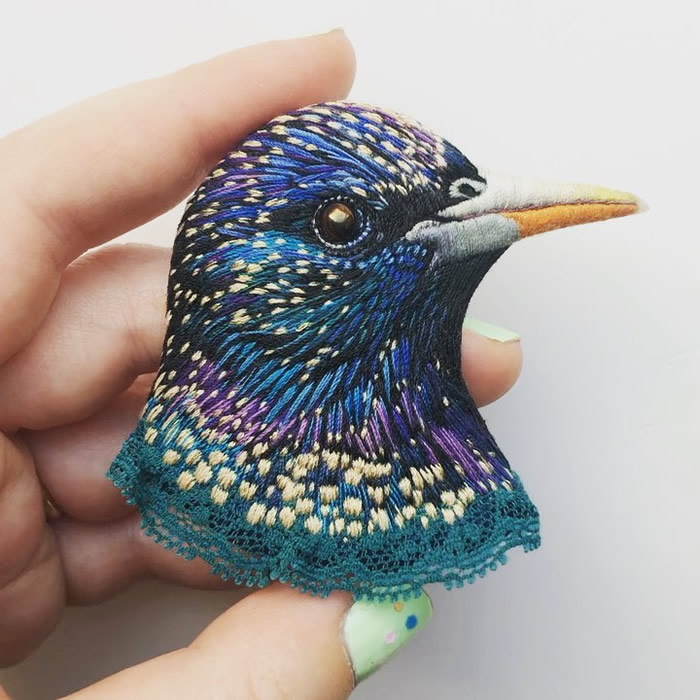 Embroidered Brooches Of Birds by Paulina Bartnik