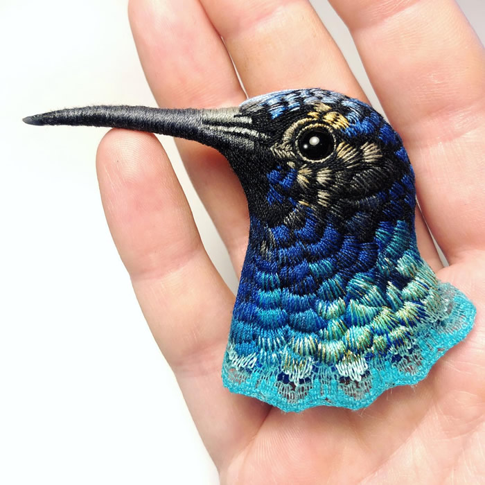 Embroidered Brooches Of Birds by Paulina Bartnik