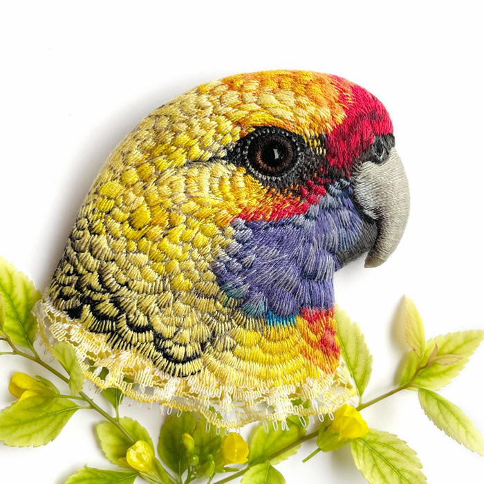 Embroidered Brooches Of Birds by Paulina Bartnik