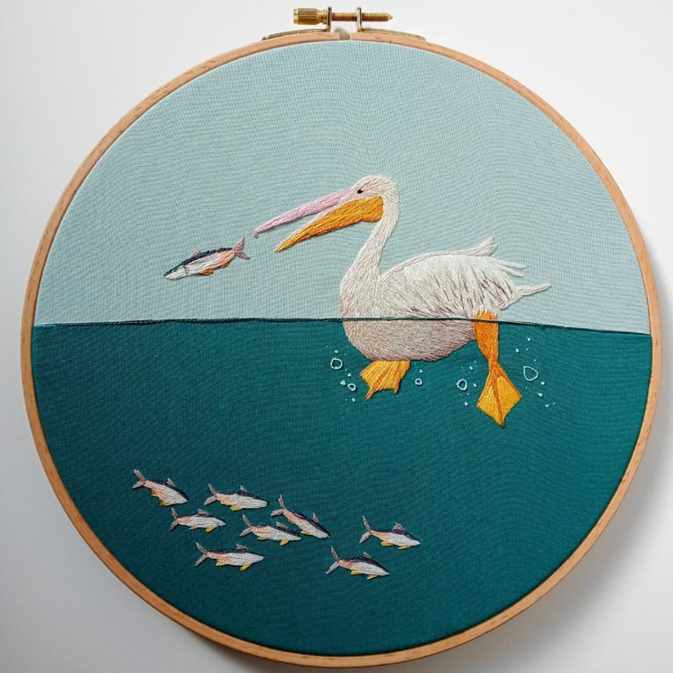 Embroideries Of Animals Plunging Into The Water by Megan Zaniewski