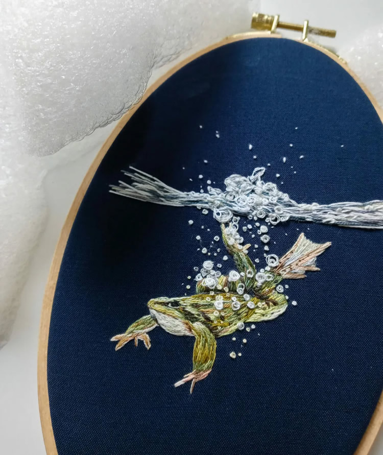 Embroideries Of Animals Plunging Into The Water by Megan Zaniewski