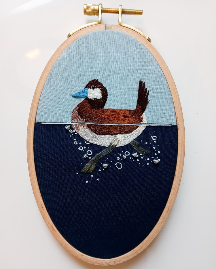 Embroideries Of Animals Plunging Into The Water by Megan Zaniewski