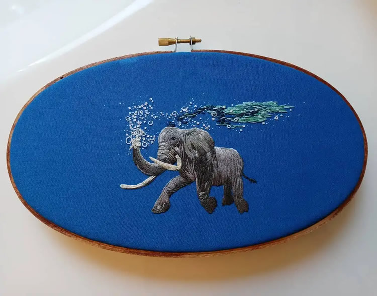 Embroideries Of Animals Plunging Into The Water by Megan Zaniewski