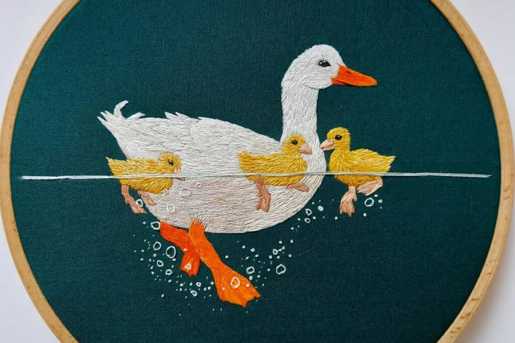Artist Megan Zaniewski Creates Beautiful Embroideries Of Animals Plunging Into The Water