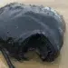 A dark spiky deep-sea anglerfish washed up on a sandy beach