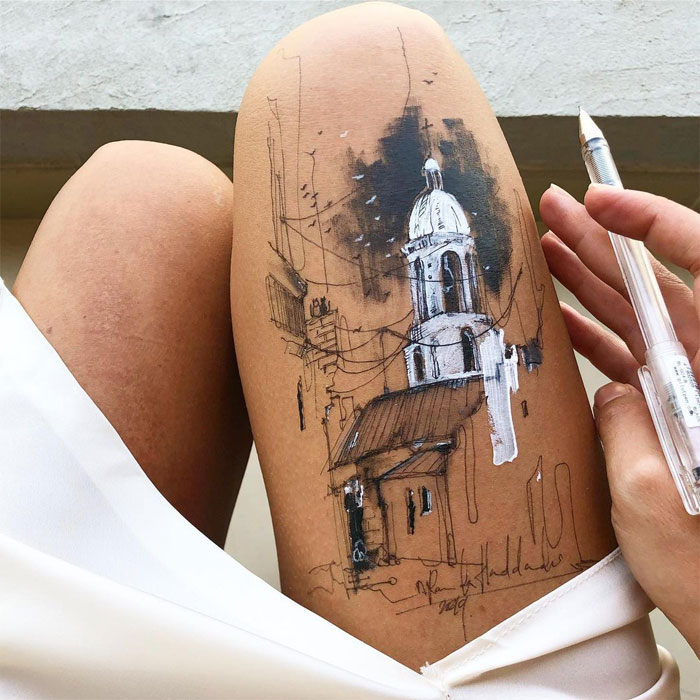 Ink Drawings Made On The Thighs By Randa Haddadin