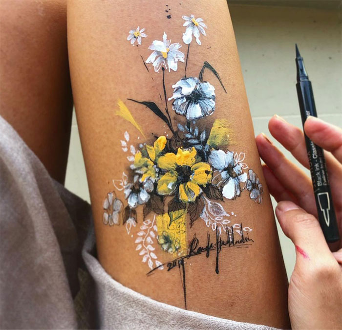 Ink Drawings Made On The Thighs By Randa Haddadin