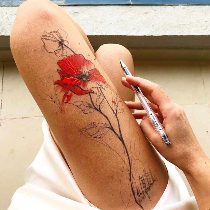 Ink Drawings Made On The Thighs By Randa Haddadin