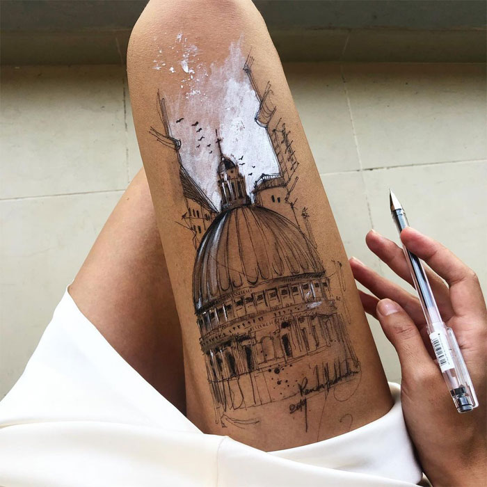 Ink Drawings Made On The Thighs By Randa Haddadin