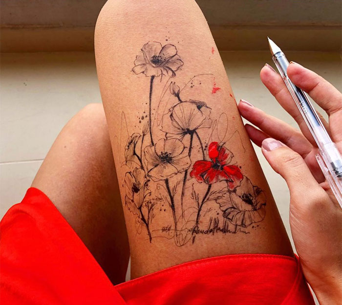 Ink Drawings Made On The Thighs By Randa Haddadin