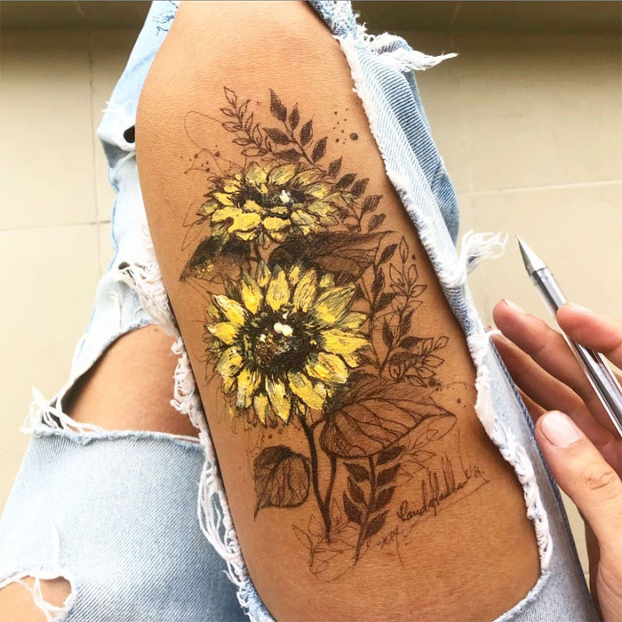 Ink Drawings Made On The Thighs By Randa Haddadin